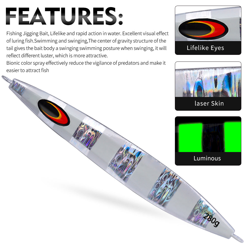 PROBEROS Lead Slow Jigging Lure 5 Colors (A-E) Glow in Dark Saltwater Big Game Fishing Bait 100g-280g (1PC Pack) Model: LF165&nbsp;