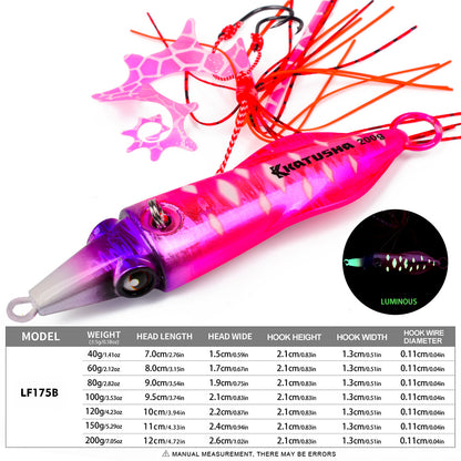 KATYUSHA LF175 Squid Jig (Inchiku/Jig Head) with Skirt  Saltwater Fishing Lure 40g-200g
