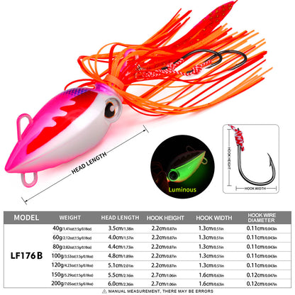 PROBEROS LF176 Kabura Slider Jig Head with Silicone Skirt (40g - 200g) luminous