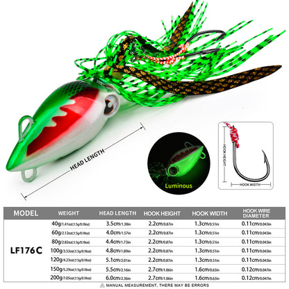 PROBEROS LF176 Kabura Slider Jig Head with Silicone Skirt (40g - 200g) luminous