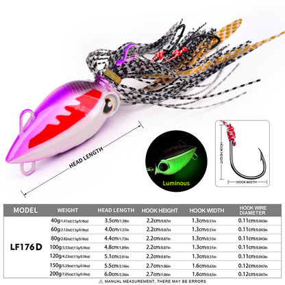 PROBEROS LF176 Kabura Slider Jig Head with Silicone Skirt (40g - 200g) luminous