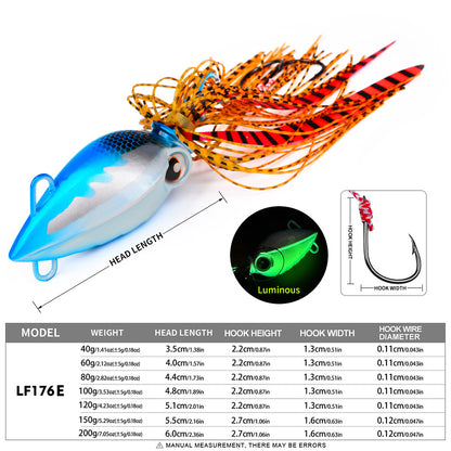 PROBEROS LF176 Kabura Slider Jig Head with Silicone Skirt (40g - 200g) luminous