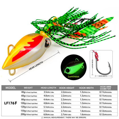 PROBEROS LF176 Kabura Slider Jig Head with Silicone Skirt (40g - 200g) luminous
