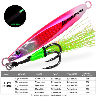 PROBEROS LF177 Slow Pitch Jig Glow 20g-80g Saltwater for Snapper Grouper Seabass