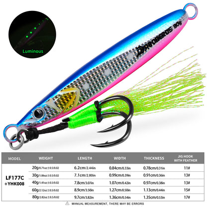 PROBEROS LF177 Slow Pitch Jig Glow 20g-80g Saltwater for Snapper Grouper Seabass