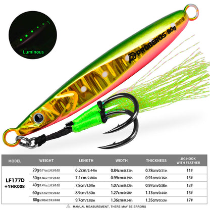PROBEROS LF177 Slow Pitch Jig Glow 20g-80g Saltwater for Snapper Grouper Seabass