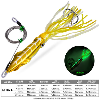 PROBEROS LF182 Octopus/Squid Jigging Lure, 115g-261g, Trolling Squid Bait with Double Hooks Steel Leader