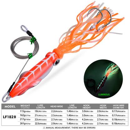 PROBEROS LF182 Octopus/Squid Jigging Lure, 115g-261g, Trolling Squid Bait with Double Hooks Steel Leader