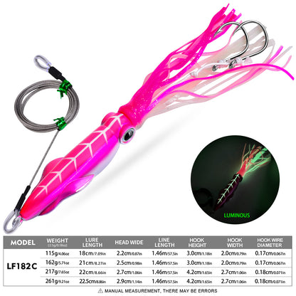 PROBEROS LF182 Octopus/Squid Jigging Lure, 115g-261g, Trolling Squid Bait with Double Hooks Steel Leader