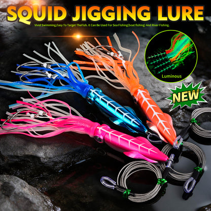PROBEROS LF182 Octopus/Squid Jigging Lure, 115g-261g, Trolling Squid Bait with Double Hooks Steel Leader