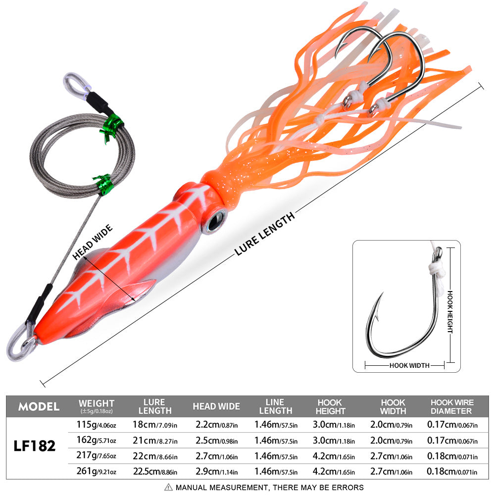PROBEROS Octopus/Squid Jigging Lure, 115g-261g, 4 Colors,Trolling Squid Bait with Double Hooks &amp; Steel Leader
