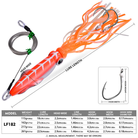 PROBEROS Octopus/Squid Jigging Lure, 115g-261g, 4 Colors,Trolling Squid Bait with Double Hooks &amp; Steel Leader