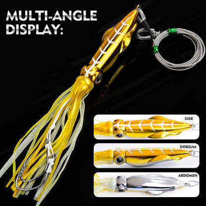 PROBEROS LF182 Octopus/Squid Jigging Lure, 115g-261g, Trolling Squid Bait with Double Hooks Steel Leader