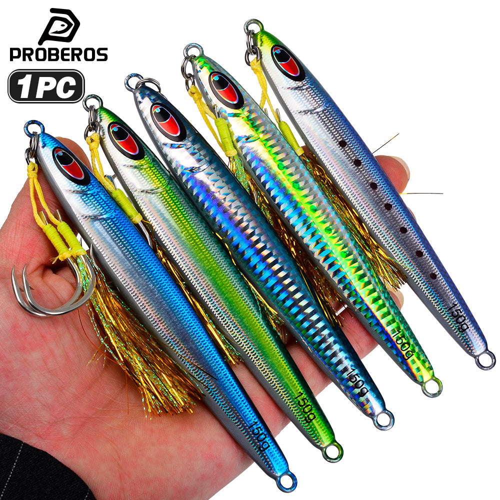 PROBEROS 5PCS Ziehen Metall Jig Löffel 80g-100g-120g Trolling Jigging Fisch Sea Bass Harter Köder Schnelle Sinkende Angelköder WobblerLure