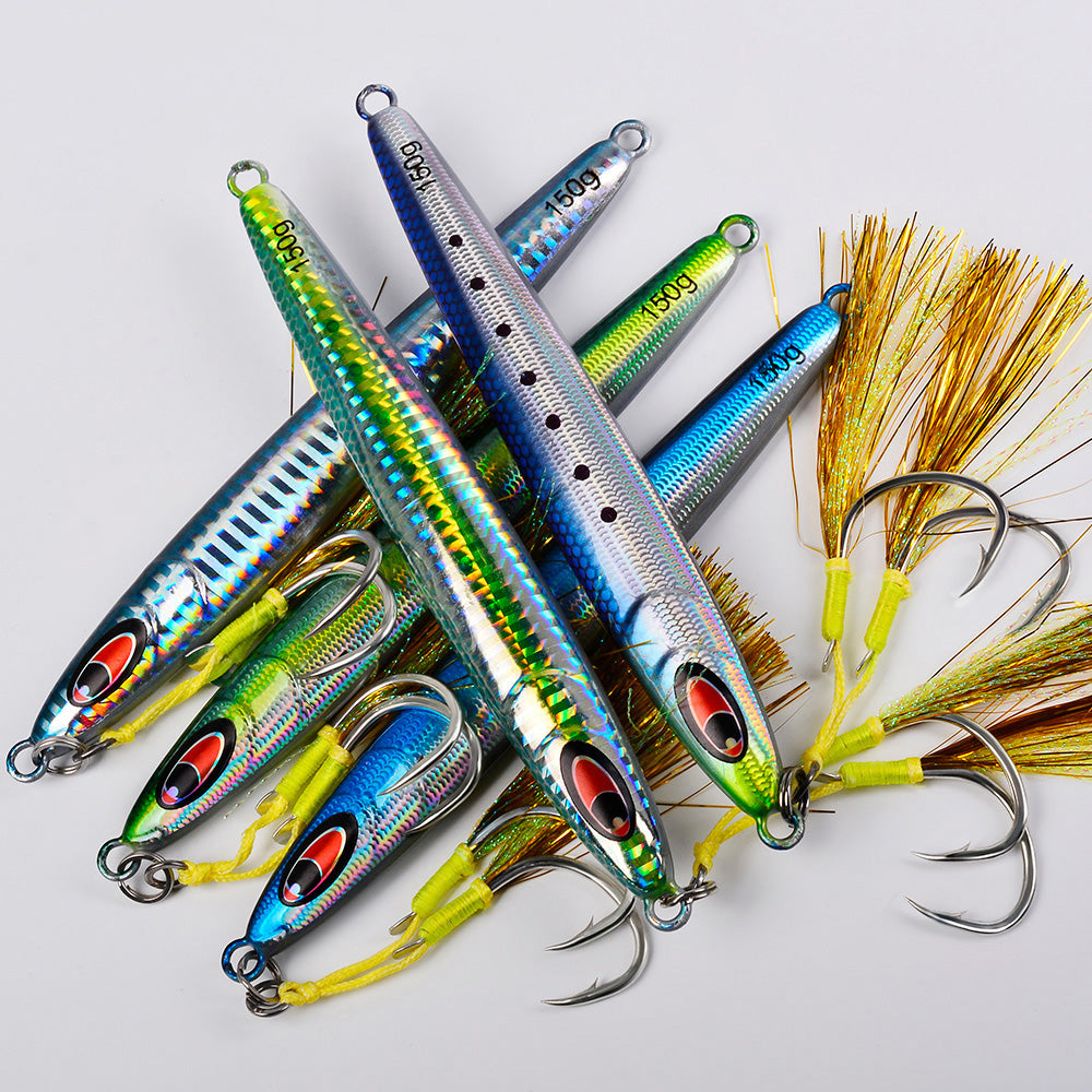 PROBEROS 5PCS Ziehen Metall Jig Löffel 80g-100g-120g Trolling Jigging Fisch Sea Bass Harter Köder Schnelle Sinkende Angelköder WobblerLure