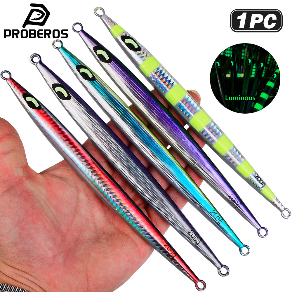 PROBEROS Saltwater Vertical Jigging Lure, 60g-200g, A-E Colors Laser Luminous Deep Sea Jig Lure, for Tuna Kingfish