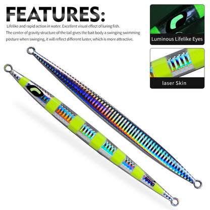 PROBEROS Saltwater Vertical Jigging Lure, 60g-200g, A-E Colors Laser Luminous Deep Sea Jig Lure, for Tuna Kingfish