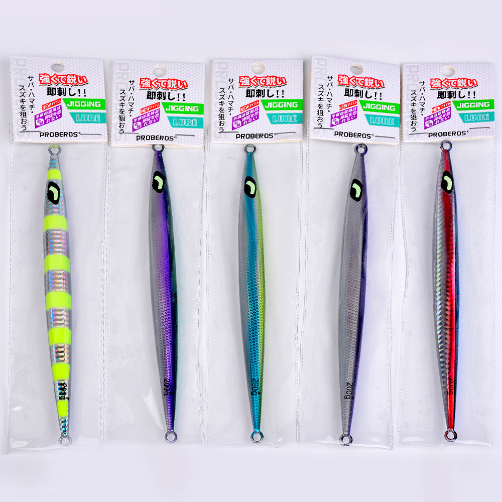 PROBEROS Saltwater Vertical Jigging Lure, 60g-200g, A-E Colors Laser Luminous Deep Sea Jig Lure, for Tuna Kingfish