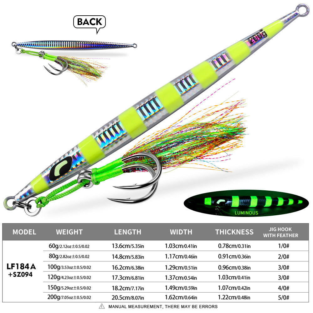 PROBEROS Saltwater Vertical Jigging Lure, 60g-200g, A-E Colors Laser Luminous Deep Sea Jig Lure, for Tuna Kingfish（with hooks）