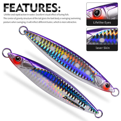 PROBEROS Metal Jig Lure, 40g-100g Laser Coated Saltwater Vertical Jigging Bait, Lifelike Fish Scale Pattern