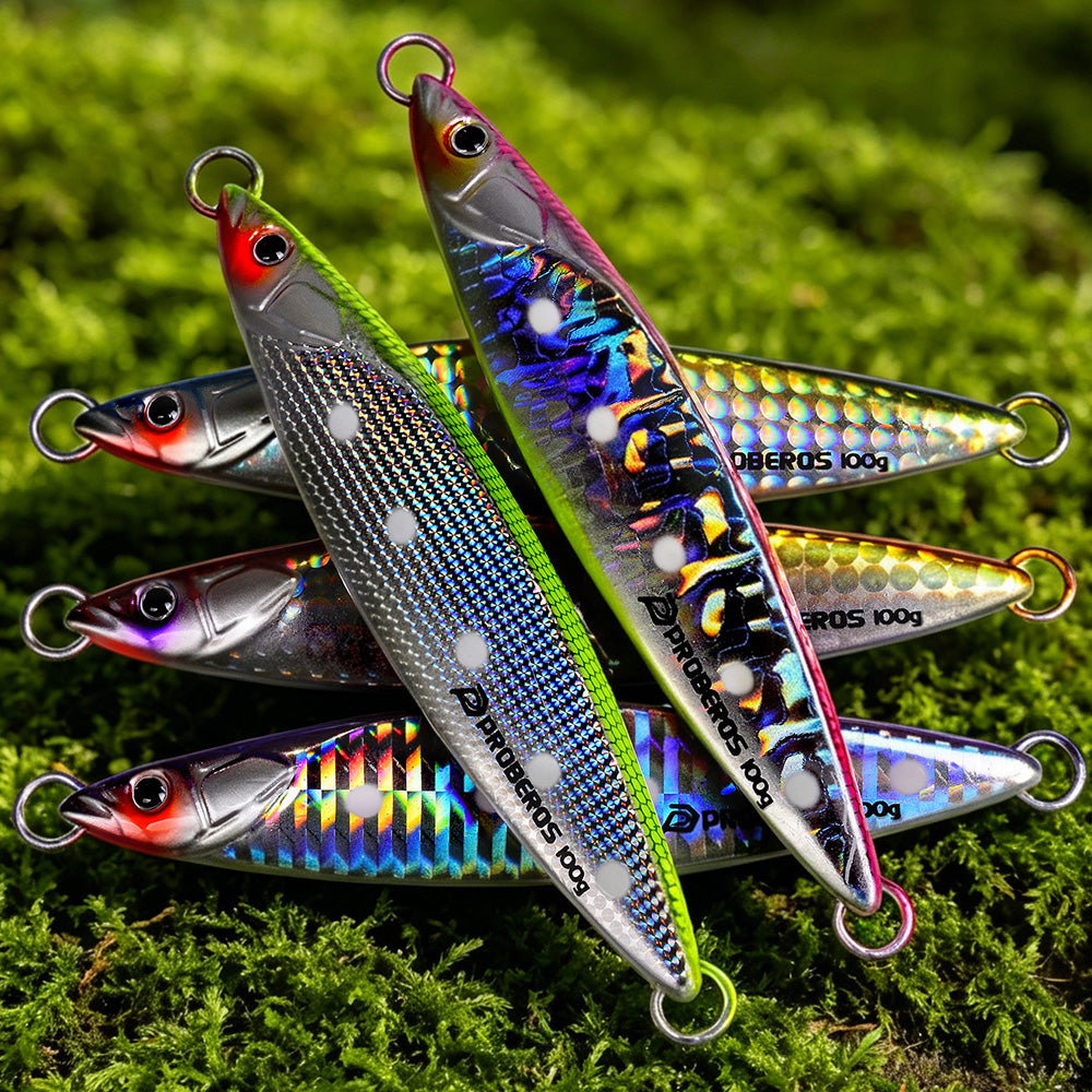 PROBEROS Metal Jig Lure, 40g-100g, A-E Colors, Laser Coated Saltwater Vertical Jigging Bait, Lifelike Fish Scale Pattern