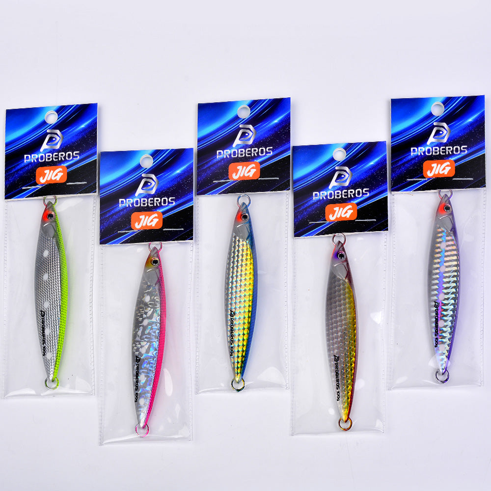 PROBEROS Metal Jig Lure, 40g-100g, A-E Colors, Laser Coated Saltwater Vertical Jigging Bait, Lifelike Fish Scale Pattern