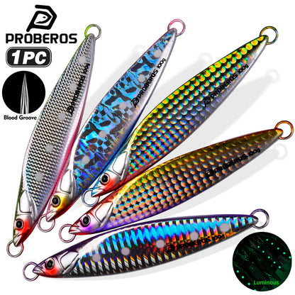 PROBEROS Metal Jig Lure, 40g-100g Laser Coated Saltwater Vertical Jigging Bait, Lifelike Fish Scale Pattern