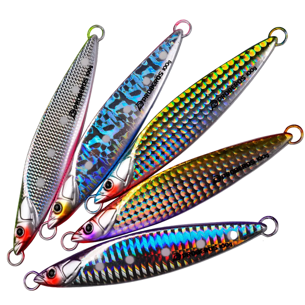 PROBEROS Metal Jig Lure, 40g-100g Laser Coated Saltwater Vertical Jigging Bait, Lifelike Fish Scale Pattern