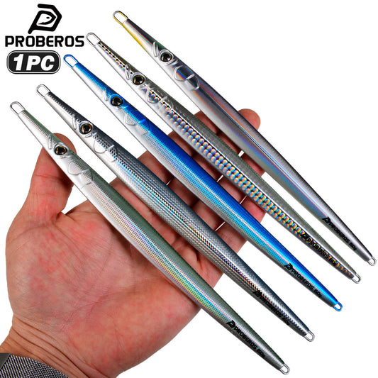PROBEROS Offshore Vertical Jigging Lure, 80g-150g, A-E Colors &nbsp;Long Thin Metal Jig, Laser Reflective, for Deep Sea Fishing