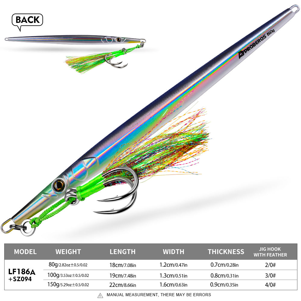 PROBEROS 5pcs Metall Jig 30/60/100/150/200/250g Lange gegossene schnelle sinkende Jigging Köder Fischen Köder Forelle Künstliche harte Köder Tackle