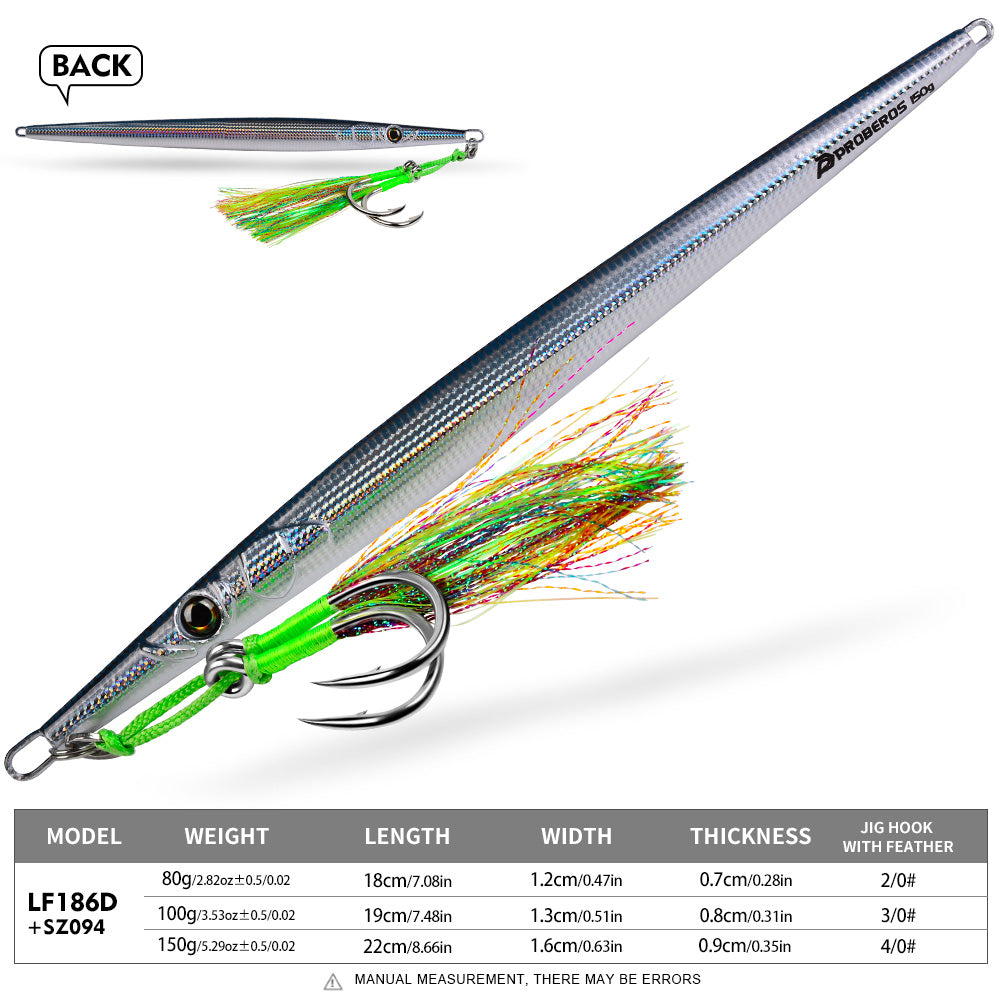 PROBEROS 5pcs Metall Jig 30/60/100/150/200/250g Lange gegossene schnelle sinkende Jigging Köder Fischen Köder Forelle Künstliche harte Köder Tackle
