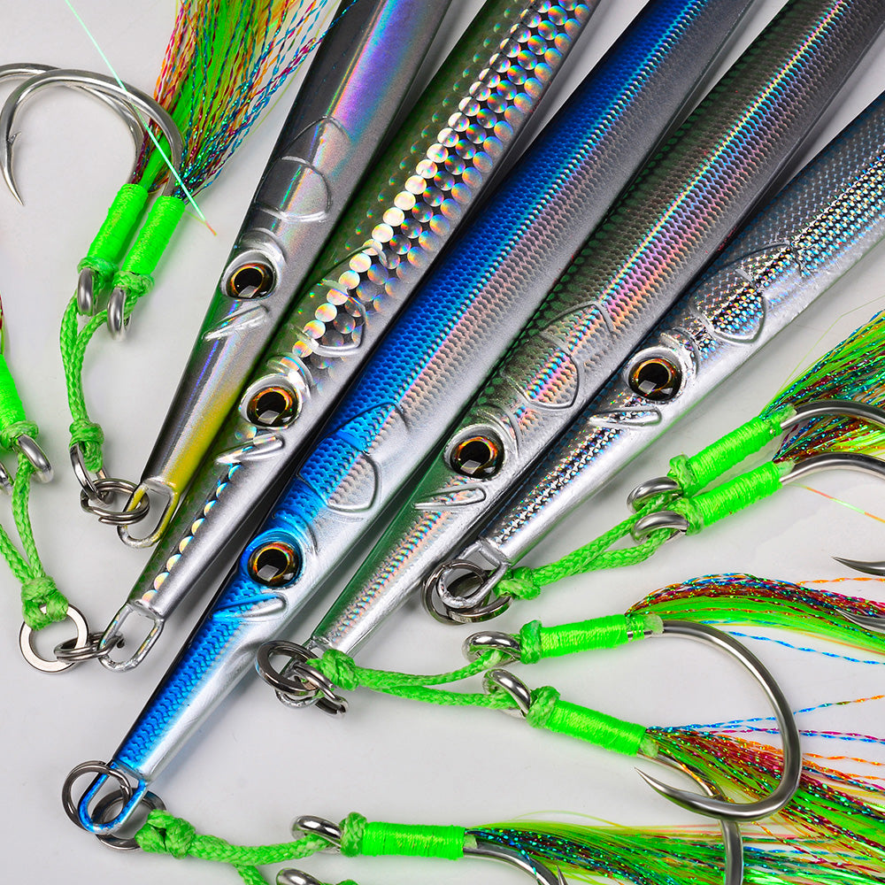 PROBEROS 5pcs Metall Jig 30/60/100/150/200/250g Lange gegossene schnelle sinkende Jigging Köder Fischen Köder Forelle Künstliche harte Köder Tackle