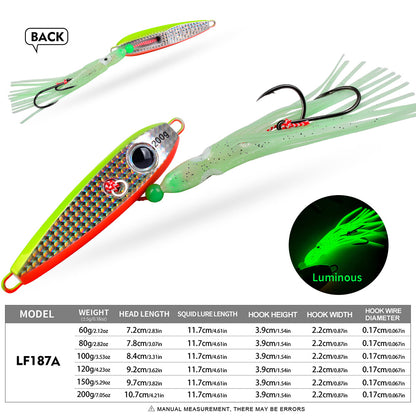 PROBEROS LF187 Luminous Squid Jig Head Lure with Skirt Saltwater 60g-200g