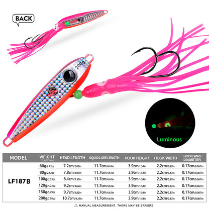 PROBEROS LF187 Luminous Squid Jig Head Lure with Skirt Saltwater 60g-200g