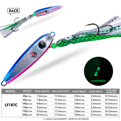 PROBEROS LF187 Luminous Squid Jig Head Lure with Skirt Saltwater 60g-200g