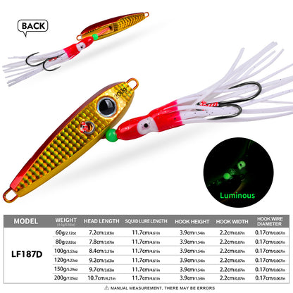 PROBEROS LF187 Luminous Squid Jig Head Lure with Skirt Saltwater 60g-200g