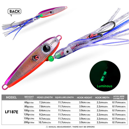 PROBEROS LF187 Luminous Squid Jig Head Lure with Skirt Saltwater 60g-200g