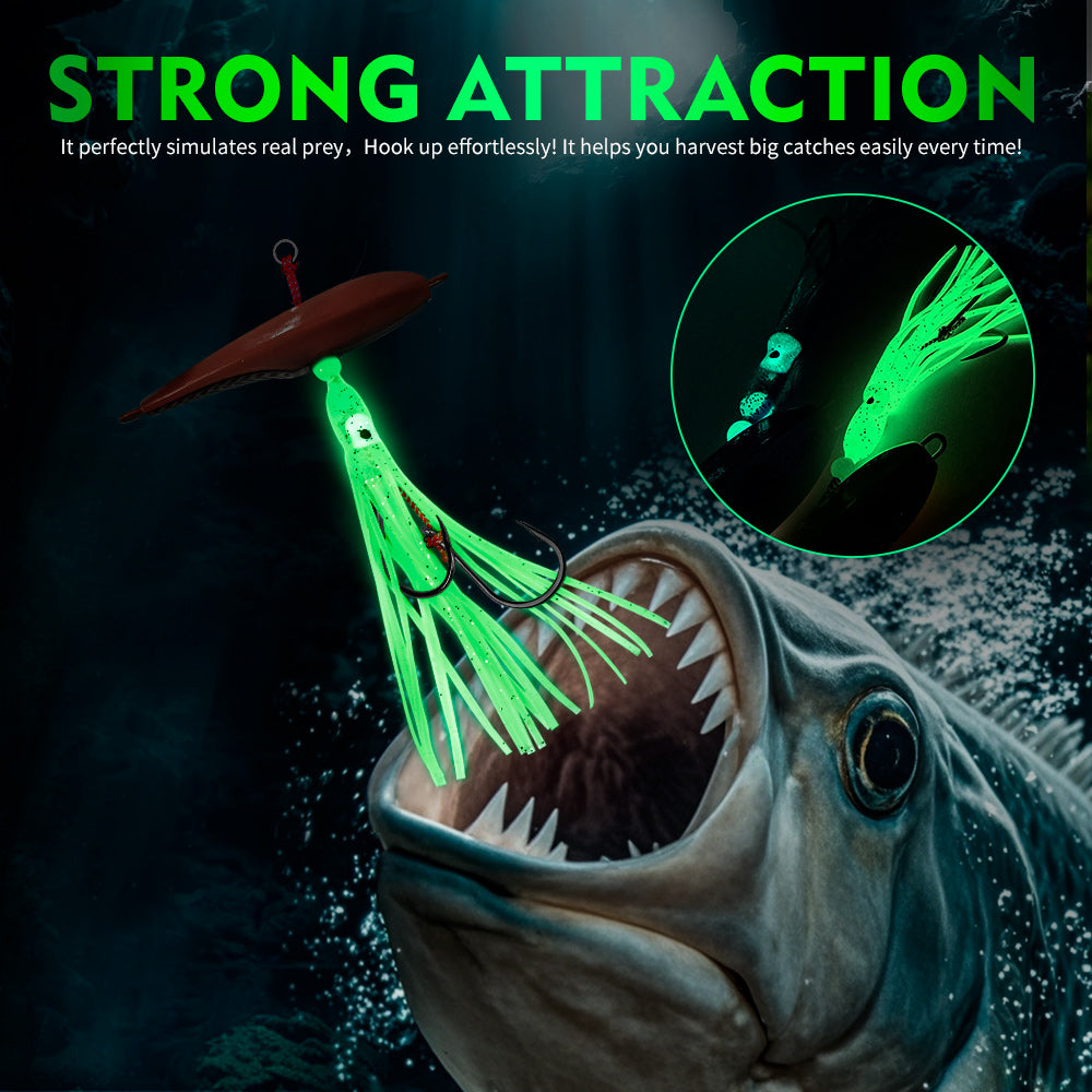 PROBEROS Saltwater Lead Head Squid Jig, Pre-Rigged with Squid Bait Lead Jigging Lure with Squid Skirt, 60g-200g, A-E Colors