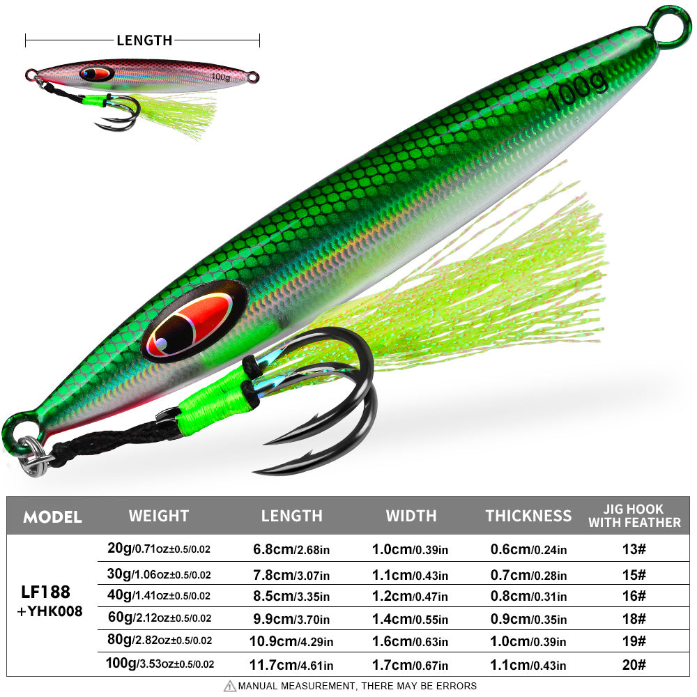 PROBEROS LF188 Saltwater Slow Pitch Jigging Lure Metal Jig 20g-100g