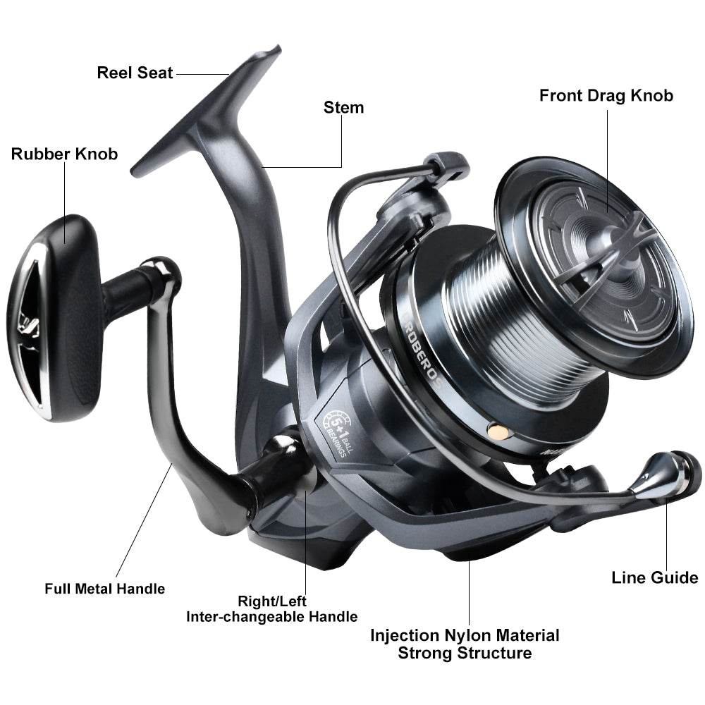 PROBEROS® 5+1BB ball bearings 18Kg/39.7LB maximum power stainless steel bearings drive system 4.8:1 rotary fishing spinning reel - Proberos