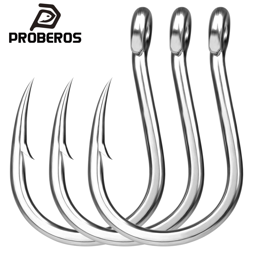 PROBEROS 20PCS Saltwater Fishing Hooks 3/0#-13/0# Anti-rusty Single hook Tin Color Fishhooks&nbsp; &nbsp;High Carbon Steel Strength