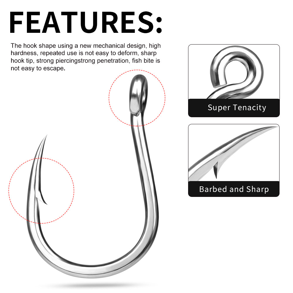 PROBEROS 50Pcs  Fishhook High Carbon Steel Gaff Barbed Antirust Sharp Angle Tuna Fishing Circle Hooks