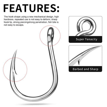 PROBEROS 50Pcs Fishhook High Carbon Steel Gaff Barbed Antirust Sharp Angle Tuna Fishing Circle Hooks - Proberos
