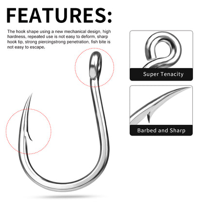 PROBEROS 50Pcs  Fishhook High Carbon Steel Gaff Barbed Antirust Sharp Angle Tuna Fishing Circle Hooks