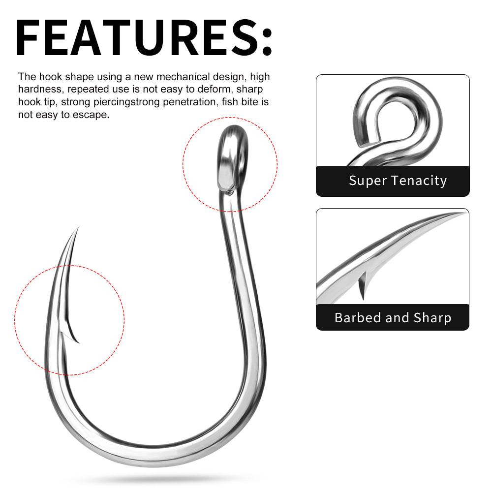 Ultra sharp hook point and barb detail of PROBEROS P1701 high carbon steel saltwater hook