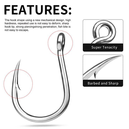 Ultra sharp hook point and barb detail of PROBEROS P1701 high carbon steel saltwater hook