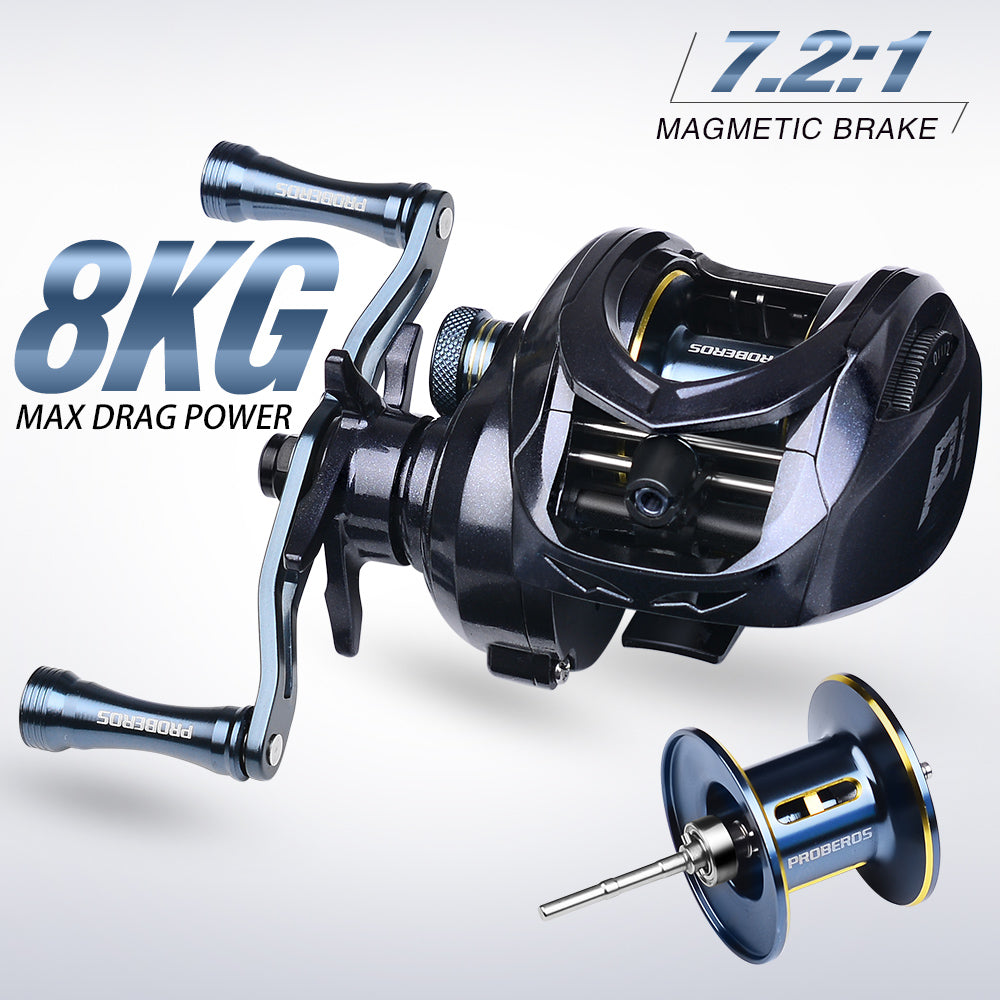 PROBEROS Low Profile Baitcasting Reel 7.2:1 Gear Ratio - P1 Ultra Light 209g 8kg Drag Fishing Reel