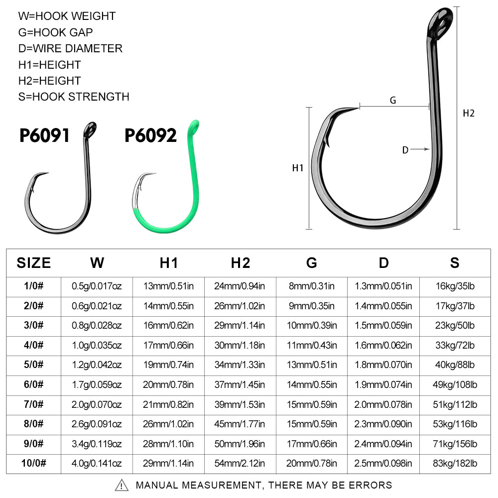 PROBEROS 6091 Saltwater Single Fishing Hooks 1/0-10/0 Tin High Carbon Steel 20PCS