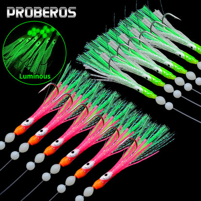 PROBEROS 5pcs Soft silicone fishing lure set,1 bag 6 string hook,Glow Squid Hook,artificial squid bait ,Fishing Gear Accessories