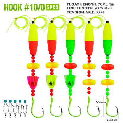 PROBEROS PJ007 Pre-Tied Catfish Float Rig Set Luminous6/0#-10/0# 5PCS